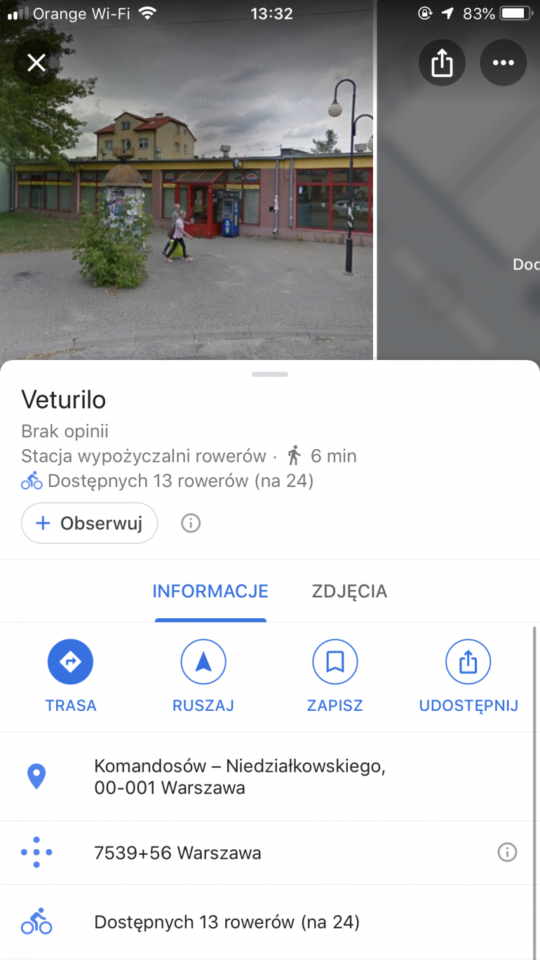 Veturilo Варшавский городской велосипед с сегодняшнего дня интегрирован с Google Maps