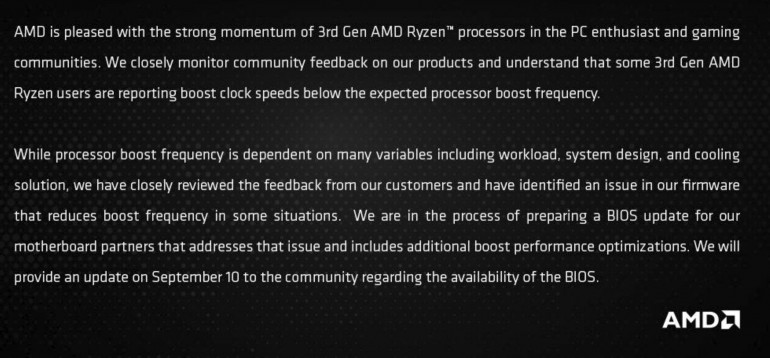 AMD знает об ошибке.  Патч для процессоров Ryzen 10 сентября