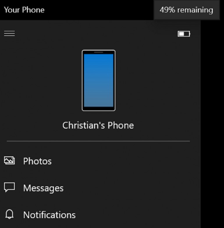 Windows 10: приложение «Телефон» покажет состояние батареи