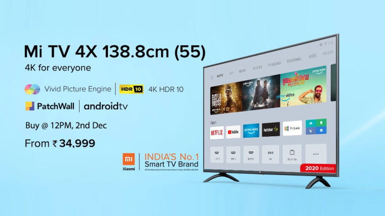 Xiaomi представляет 55 4K телевизор MiTV 4X 2020