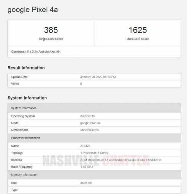Google Pixel 4a с процессором Exynos 8895 в базе Geekbench!
