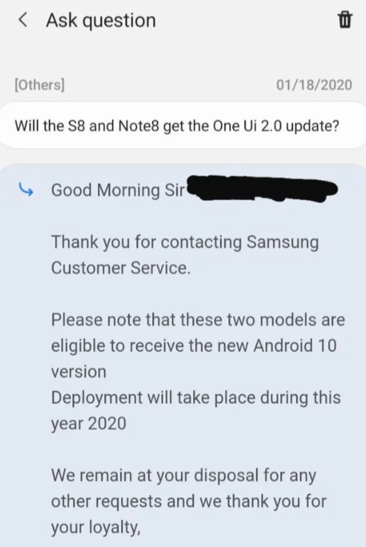 Согласно технической поддержке Samsung, Galaxy S8 и Galaxy Note 8 получат Android 10