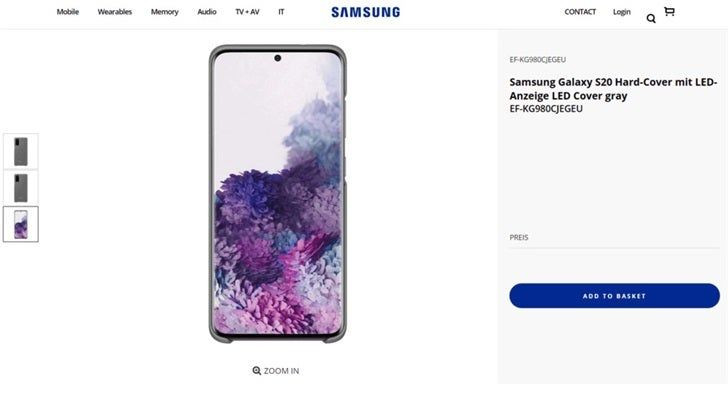 Samsung Galaxy S20 - чехол со светодиодным защитным чехлом появляется на официальных страницах производителя