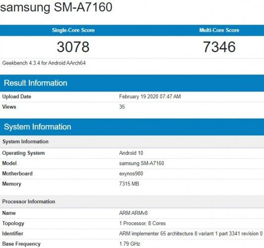 Samsung Galaxy A71 5G появится в Geekbench