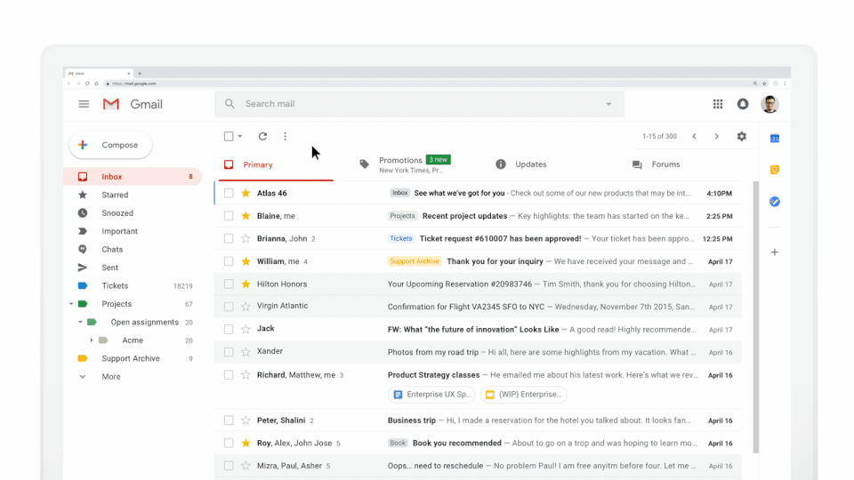 Google вводит динамические электронные письма в Gmail