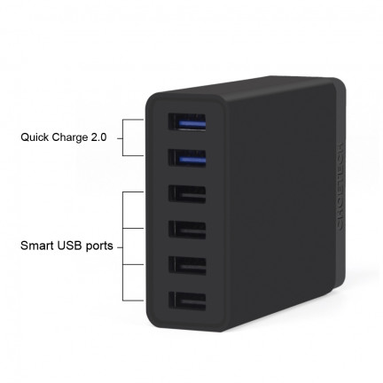CHOEtech 60W 6-портовый настольный USB зарядное устройство телефона тест