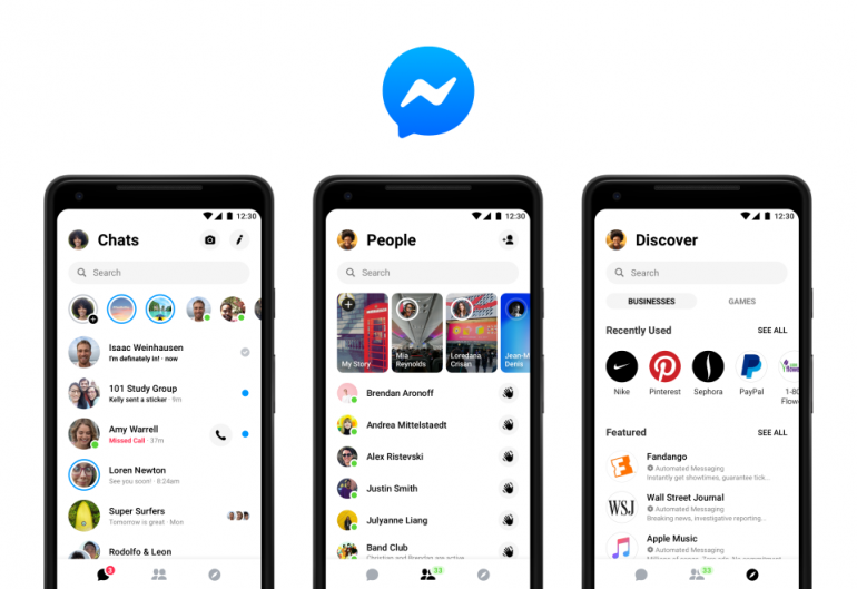 Facebook Messenger в новой версии.  Мессенджер выглядит менее перегруженным