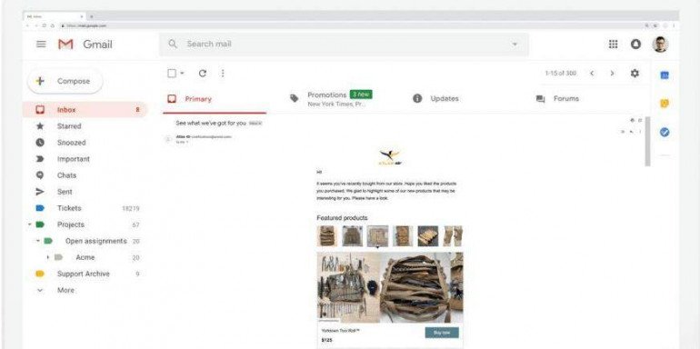 Google вводит динамические электронные письма в Gmail