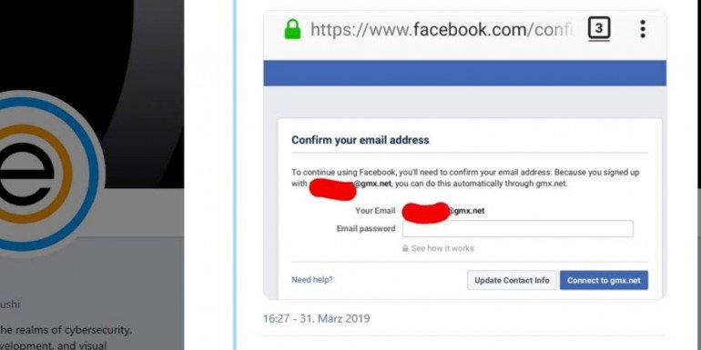 Facebook попросил ... пароль учетной записи электронной почты