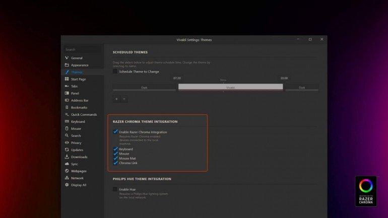 Браузер Vivaldi интегрируется с подсветкой Razer Chroma
