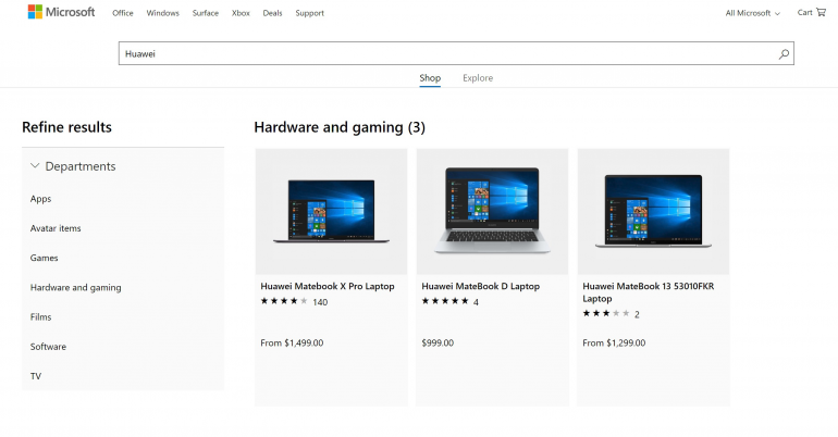Ноутбуки Huawei спокойно возвращаются в Microsoft Store
