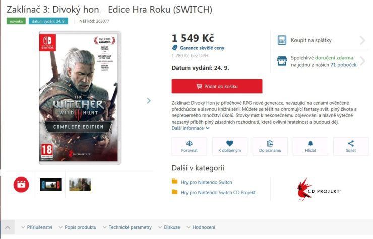 Ведьмак 3 на Nintendo Switch может дебютировать в сентябре
