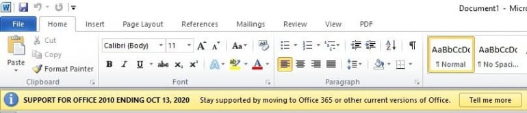 Microsoft прекратит поддержку Office 2010