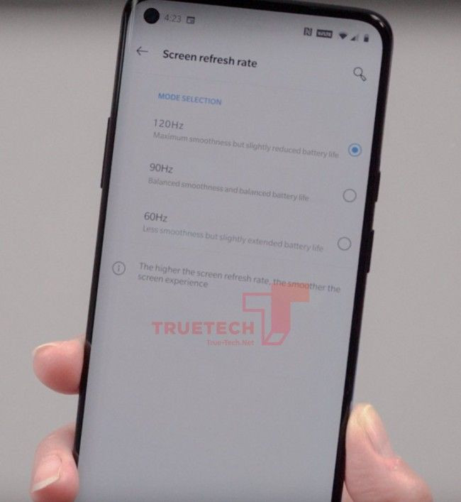 OnePlus 8 Pro - настройки экрана с частотой обновления 120 Гц просачиваются в сеть