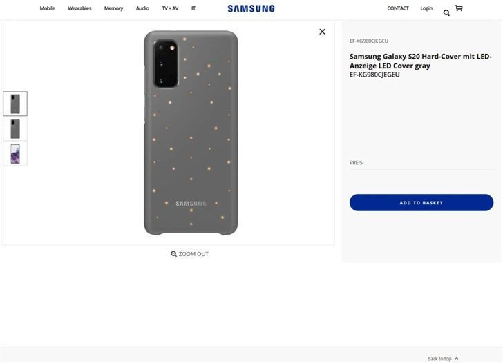 Samsung Galaxy S20 - чехол со светодиодным защитным чехлом появляется на официальных страницах производителя